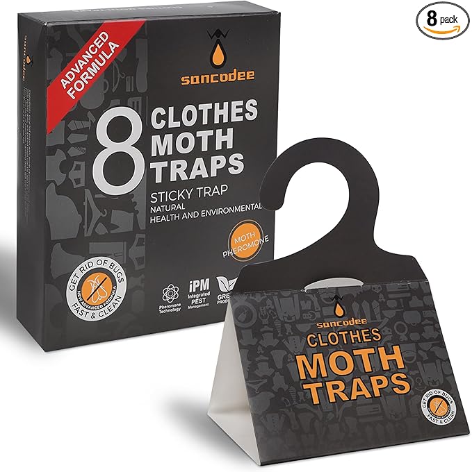 Sancodee 8 Pack Clothes Moth Traps with Natural Pheromones, Clothing Moth Hanging Glue Trap, Sticky Boards for Closets Moths