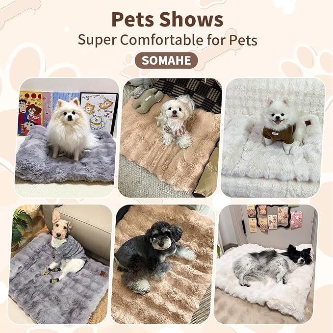 SOMAHE Cat Bed and Small Dog Bed Mat, Raised Pillow, 27 x 20 Inch, Gray | Self-Warming Fuzzy Faux Fur Surface, Soft Plush Pet Sleeping Pad for Indoor Cats, Machine Washable, Non-Slip Bottom