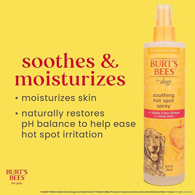 Burt's Bees for Pets Hot Spot Spray for Itchy Dogs with Apple Cider Vinegar and Aloe Vera, Soothes Itchy Skin, 95% Natural Origin Formula, Unscented, pH Balanced, 10 Fl Oz - 6 Pack