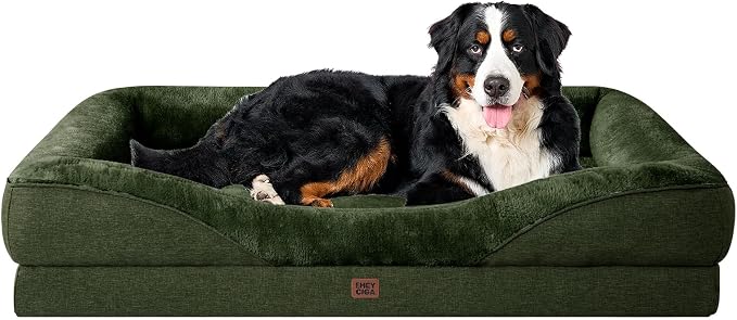 EHEYCIGA Orthopedic XXL Dog Bed for Large Dog, Memory Foam Dog Couch, Dark Green