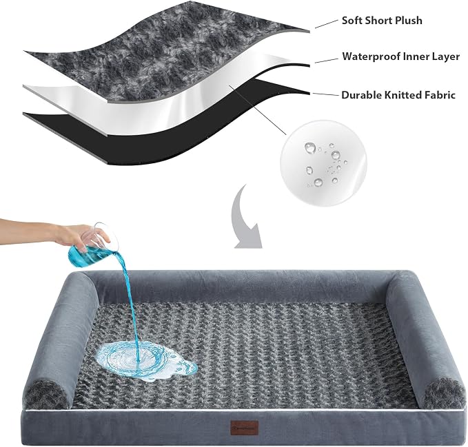 BFPETHOME Orthopedic Washable Large Dog Bed for Senior Dog Comfy Sleep | Waterproof Big Soft Pet Couch Bed for Dogs Relax with Removable Cover Supportive Egg Crate Foam Dark Grey 36x27 Inch
