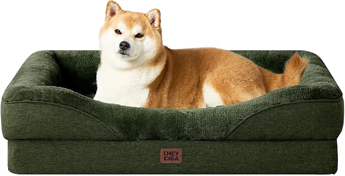 EHEYCIGA Orthopedic Dog Bed for Large Dog, Memory Foam Dog Couch, Dark Green