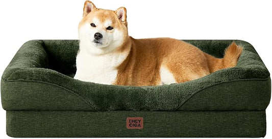 EHEYCIGA Orthopedic Dog Bed for Large Dog, Memory Foam Dog Couch, Dark Green