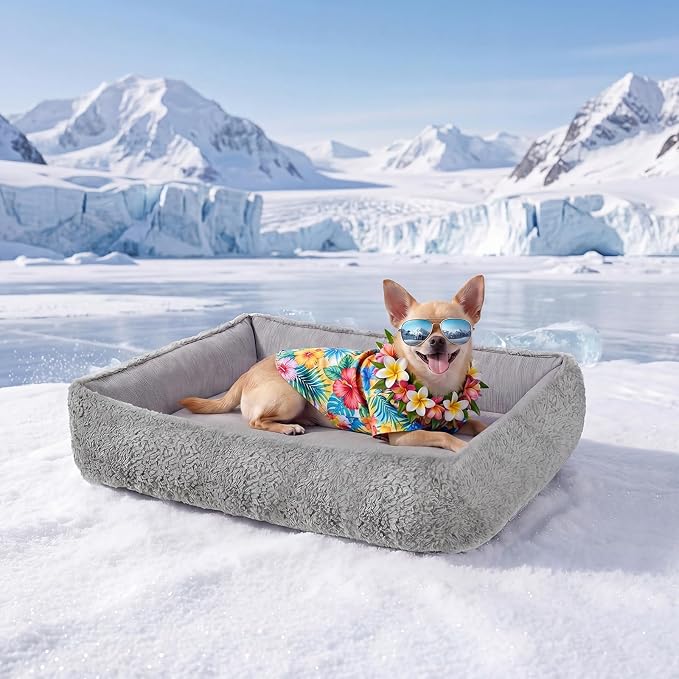 Cooling Dog Bed for Small Medium Dogs - Reversible Design (Ice‑Silk Cooling Layer | Sherpa Fleece Layer), Washable Dog Cooling Mat for Crates, Beds, Sofas 20" × 14"