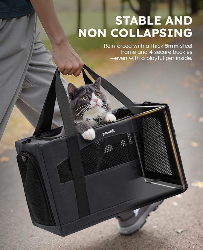 Pecute Cat Carrier Stable, Pet Carrier with Privacy Partition,Dark Gray | Safe For Car Travel, Stable Steel Frame, Soft-Sided Pet Carrier Bag For Dogs And Cats Up To 11lbs, Foldable Design.