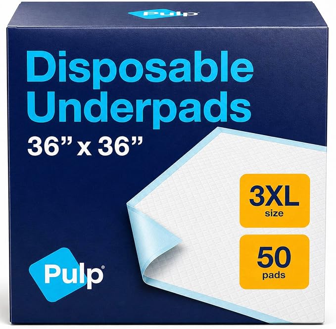 PULP Chucks Pads Disposable Adult 36 x 36 | 50 Underpads | Extra Large Absorbent Incontinence Bed Pads | Pee Pads for Adults, Kids, Elderly & Babies | Waterproof & Leakproof | Dog Pads