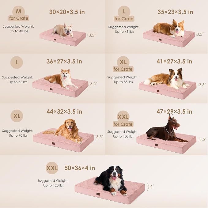EHEYCIGA Orthopedic Dog Bed Large with Removable Washable Cover, 47IN Pink | Egg Crate Foam Support, Durable Oxford fabric, Non-Slip Bottom, Machine Washable, Soft Waterproof Plush Pet Bed Mat For Crate