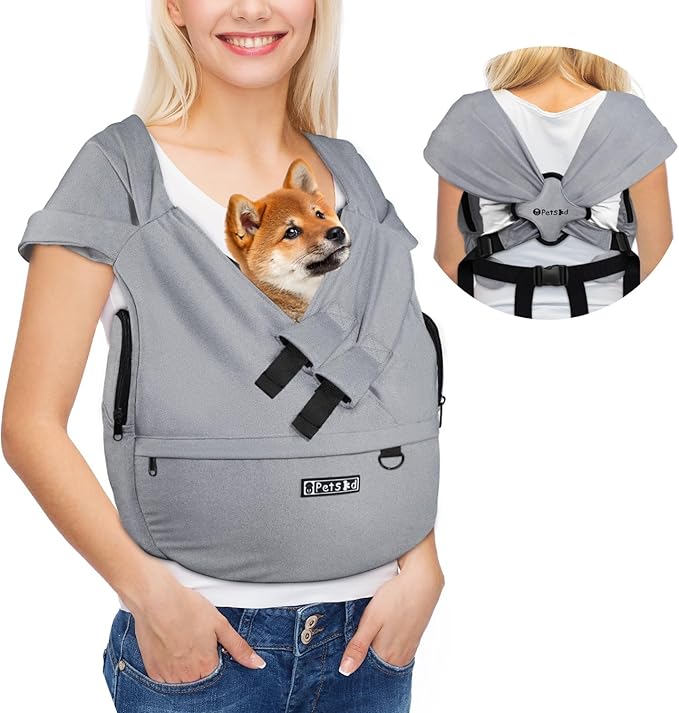 Dog Carrier Sling for Small Pet 7-15 LBS, Grey | Hands Free Front Facing, Cat Sling Chest Carrier, Bottom Mat and Adjustable Strap, for Anti-Anxiety, Walk, Vet
