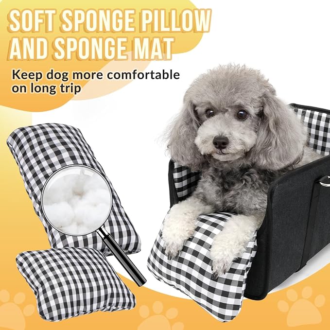 SlowTon Console Dog Car Seat, Dog Booster Seat for Small Dogs Under 11lbs | Portable, Safety Features for Anti-Collapse, Hard Bootm for Excellent Support, with Washable Cushion Built in Seat Belt