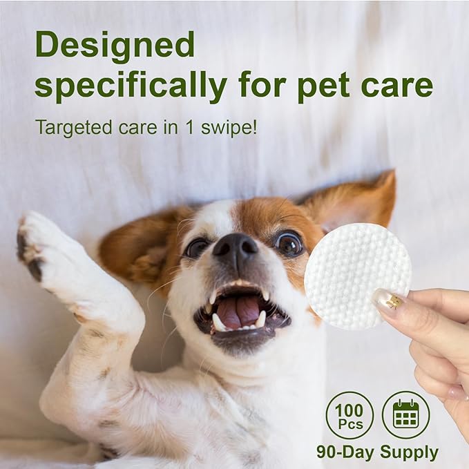 Eyes Wipes for Dogs & Cats - Gently Remove Tear Stain, Debris, Discharge, Crust - Chamomile and Honeysuckle Pet Cleaning Grooming Deodorizing Wipes Wash Cleaner for Eyes, Wrinkle, Face - 100pcs