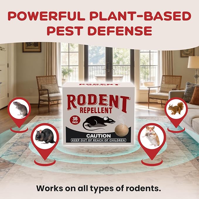 Rodent Repellent 36 Balls, Mouse Repellent Indoor for House, Car & Garage – Safe & Natural Peppermint Oil Moth Balls for Rodents, Rat & Mice Repellent for Home, Office, & Outdoors