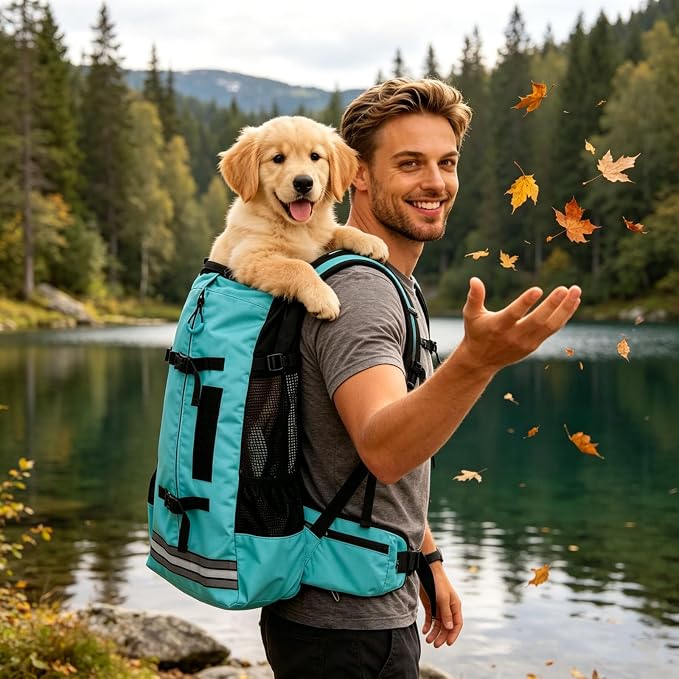 Big Dog Backpack Carrier, Black-M | Extra Large Pet Carrier for 66lbs Dogs, Fully Adjustable Water-Resistant Dog Travel Bag for Hiking Cycling Outdoor Adventures