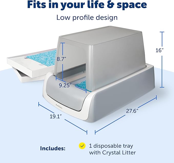 PetSafe ScoopFree Crystal Pro Legacy Automatic Self-Cleaning Cat Litter Box – Enclosed Front-Entry – Includes 1 Disposable Crystal Litter Tray – Advanced Odor Control – Gray (PAL00-16806)