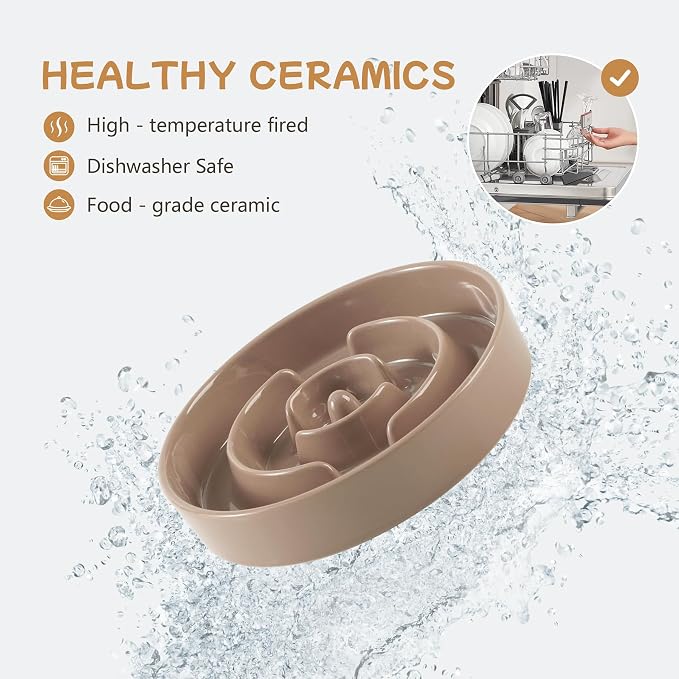 Havniva Elevated Slow Feeder Dog Bowls, Ceramic Dog Bowl Slow Feeder Set | 0.9 Cups Raised Slow Feeder Dog Bowl for Small Breed, 6.1” Dog Water Bowl with Wooden Stand, Puzzle Dog Food Bowl, Non-slip