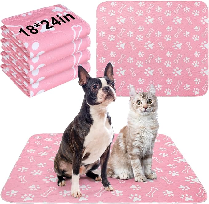 BEAUTYZOO 4 Pack Washable Pee Pads for Dogs,Reusable Puppy Pads 18x24 Pink | Waterproof Super Absorbent,Non Slip and Leak-Proof Against Urine,Whelping Pads Mats for Puppy Potty Training,Playpen,Crate