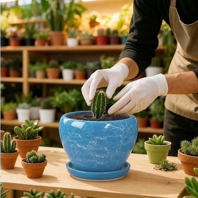 Deep Dream 6 Inch Plant Pots- Ceramic Planter Pot with Drainage Hole and Saucer, Round Flower Pot for Indoor Outdoor Succulent, Snake Plants and Cactus, Gemstone Blue