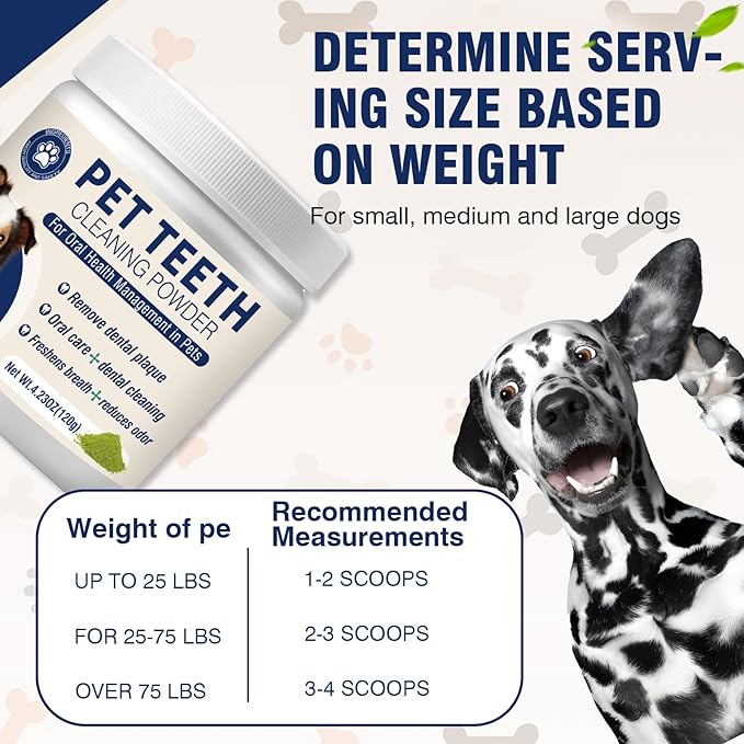 Dental Powder for Dogs Teeth Fresh Breath and Teeth Cleaning Contains Natural Ingredients and Probiotics Dental Powder Dog Tartar and Plaque Removes Tooth Cleaner for Dogs 120g (60-Day Supply)