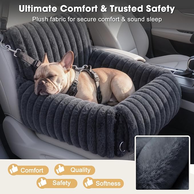 MIXJOY Dog Car Seat for Small/Medium Dogs up to 25 lbs, Multi-Functional Dog Carrier for Car with Detachable Washable Cover, Pet Travel Bed with Clip-On Safety Leash, Grey