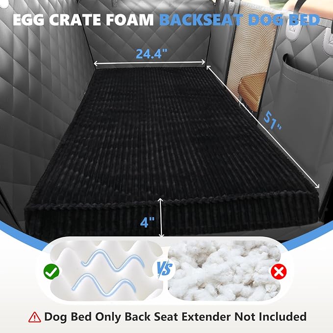 Dog Bed for Car Back Seat 4in, Non-Slip Backseat Pet Mat Standard | Soft Blanket for Travel, Plaid Flannel, Quilted PP Cotton Filling, Non-Slip Backing, Machine Washable, Fit Backseat Extenders