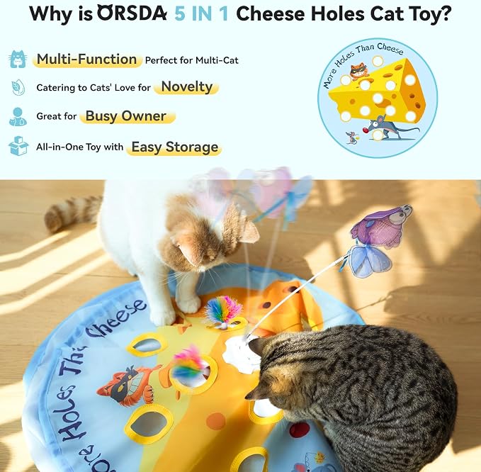 ORSDA Interactive Cat Toys for Indoor Cats, 5-in-1 Hide and Seek Kitten Toys, Interactive Automatic Rechargeable Electric,Whack-A-Mole Exercise Kicker Toy for Indoor Cats
