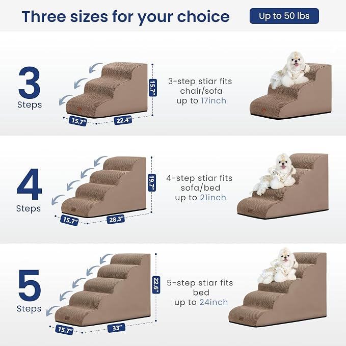 GoGoBunny Ramp Dog Stairs for High Beds 22.6" H, 5-Step Dog Slope Stairs with Durable Waterproof Fabric Cover, Pet Steps for Old Large Dogs Climbing, Non-Slip Sturdy Indoor Step, Camel