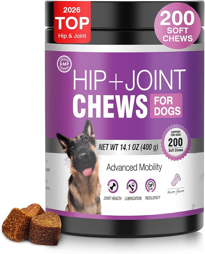 Glucosamine for Dogs 200pcs Joint Support Supplement Dog Hip and Joint Chondroitin Chews Treats with MSM Dog Joint Pain Relief Mobility Supplements Bacon Flavor Fit All Large Small Medium Breed