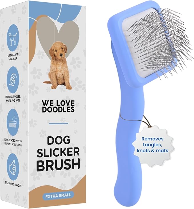 Slicker Brush for Dogs, Pet Grooming Brushes for Doodles & Poodles, Small | Best Brush For Long Haired Dogs, Dematting Comb & Deshedding Tools For Goldendoodle Coats, Puppy Matting Grooming Supplies