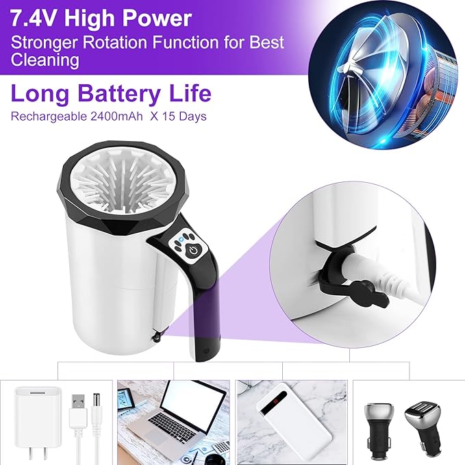 Rechargeable Automatic Dog Paw Cleaner, 2 in 1 Portable Dog Paw Washer Cup | Pet Paw Cleaner with Soft Silicone Brush, 7.4V High Power, Dog Foot Washer Suitable for Big Dog/Cat Grooming, Black