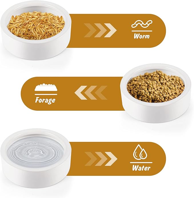 HELIME Reptile Food Dish Bowl, 2 Pack Worm Water Dish Small (2.75in) Lizard Gecko Ceramic Mealworms Bowls for Leopard Bearded Dragon Chameleon Hermit Crab Dubia Cricket Anti-Escape Superworm Feeder