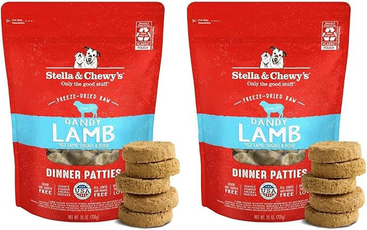 Stella & Chewy's Freeze-Dried Raw Dinner Patties - Dandy Lamb Recipe - High Protein Grain-Free Puppy & Dog Food - Perfect for Picky Eaters - 25 oz,(Pack of 2)