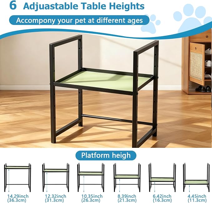 Elevated Dog Bowl Stand Raised Feeding Station 14.56" H Adjuastable | Dog Food Tray for Large Breed Dogs & Cat,No Bowl Included,6 Adjuastable Height
