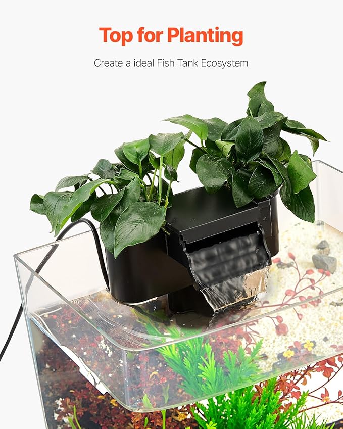 VEVOR Fish Tank Aquarium, 3.5 Gallon, Arch Design, Ultra-Clear GPPS Smart Tank with Adjustable 3-Color Lighting, Self-Cleaning System for Freshwater & Saltwater Fish - Home, Office Use