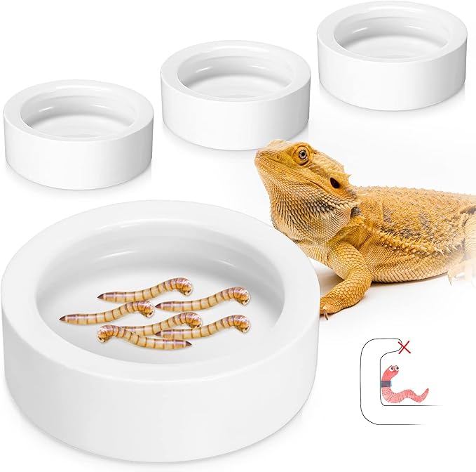 Meanplan 4 Pcs Reptile Bowl Food Dish Reptile Water Food Feeding Dish Ceramic Worm Pet Bowl Anti Escape Feeder for Lizard Anoles Chameleon Bearded Dragon Hermit Crab(2.71 Inch)