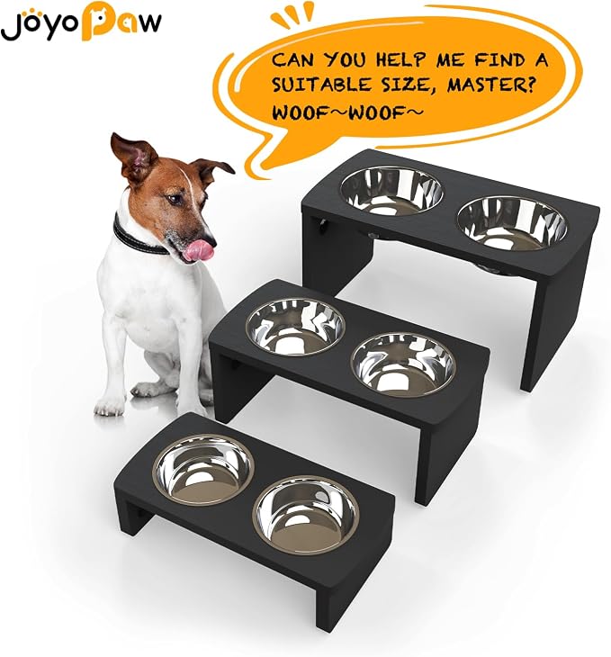 Elevated Dog Bowls, Waterproof Raised Dog Bowl for Medium Dogs, HIPS Poly Lumber Stand with 2 Stainless Steel Bowls, Indoor & Outdoor Use (7'' Tall-40 oz Bowl, Black)