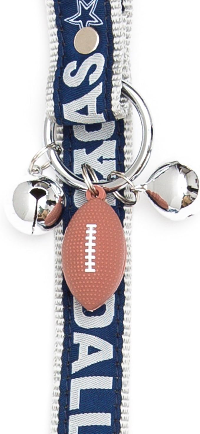 NFL Dallas Cowboys PET GIFT BOX with 2 Licensed DOG TOYS, 1 Logo-engraved NATURAL DOG TREAT, 1 NFL JERSEY, 1 NFL Puppy Training Bells & 1 Car Seatbelt