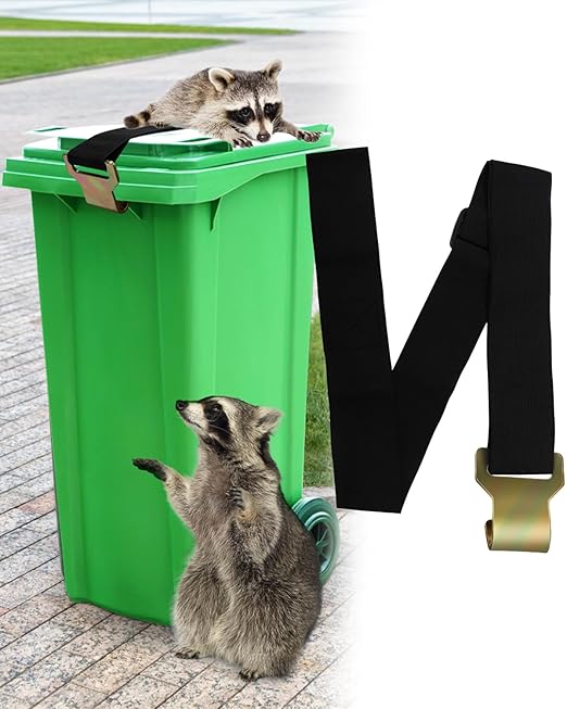 Bear Proof Trash Can Lid Lock, Universal Adjustable Garbage Can Locks for Raccoons Squirrels Dogs, No-Drill Trash Bin Security Strap Outdoor to Prevent Animals and Strong Winds