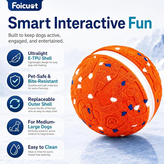 Interactive Dog Ball Toy[Newly Upgraded], Durable E-TPU Material, 3 Play Modes with Colorful Lights, E-TPU USB-C Rechargeable, IPX7 Waterproof Rating for Puppy, Medium and Large Dogs