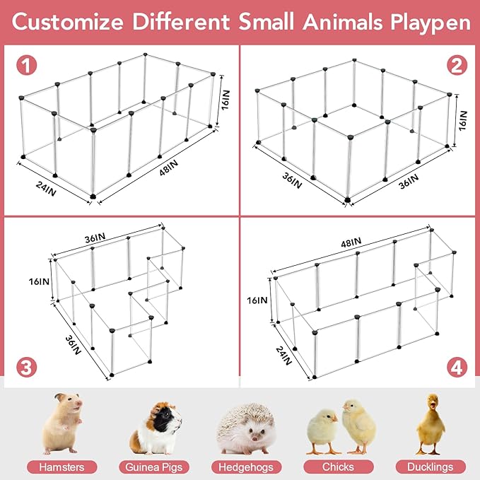 VISCOO 12 Panels Transparent Small Animals Playpen,48" x 24" x 16" Portable Pet Playpen,Plastic Enclosure,Puppy Play Pen for Indoors Outdoor Pet Fence for Guinea Pigs,Bunny,Ferrets,Hamsters,Hedgehogs