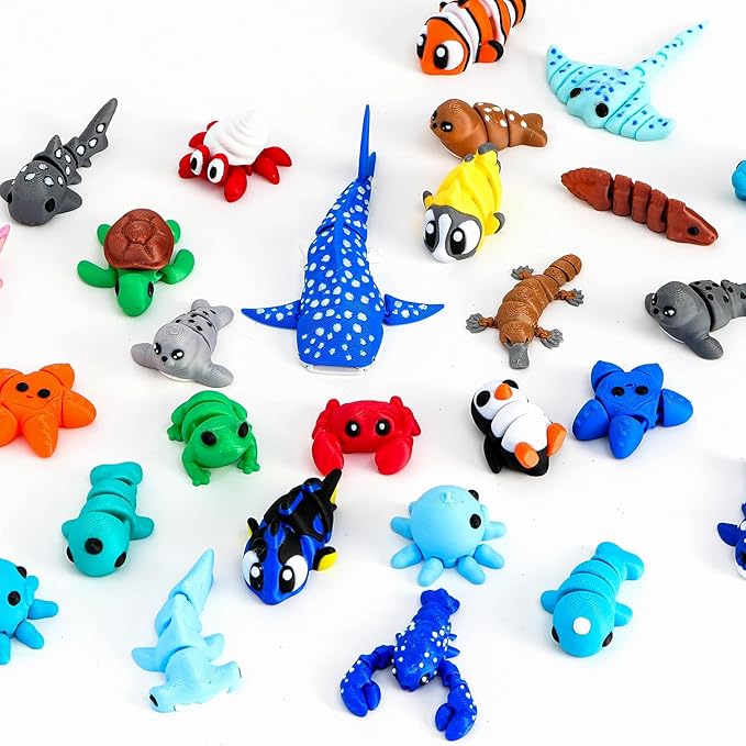 30 Pcs Mini Random 3D Printed Animal Statues Figurines Set Movable Joints Surprise 3D Printed Animals Cute Desk Decor Party Favors for Adults Home Office Desk Decoration Display