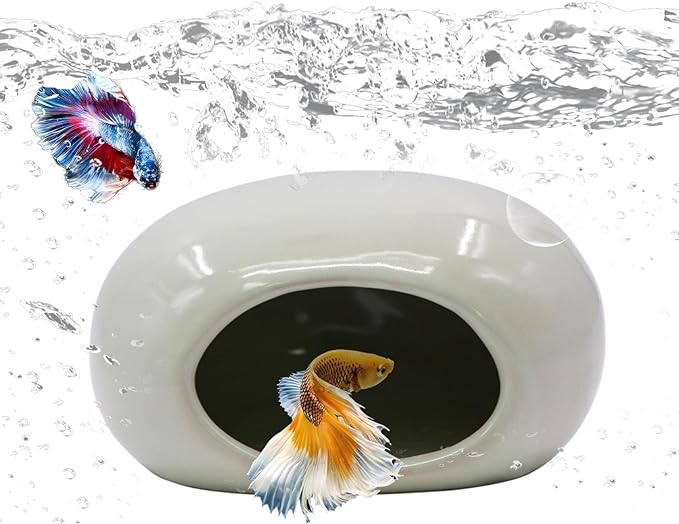 Saim Aquarium Ceramic Cave Decorations, Betta Fish Tank Accessories for Shrimp Cichlid Hiding Breeding Small Fish Bowl Hide Toys Hideout House - Light Green