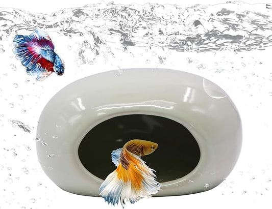 Saim Aquarium Ceramic Cave Decorations, Betta Fish Tank Accessories for Shrimp Cichlid Hiding Breeding Small Fish Bowl Hide Toys Hideout House - Light Green