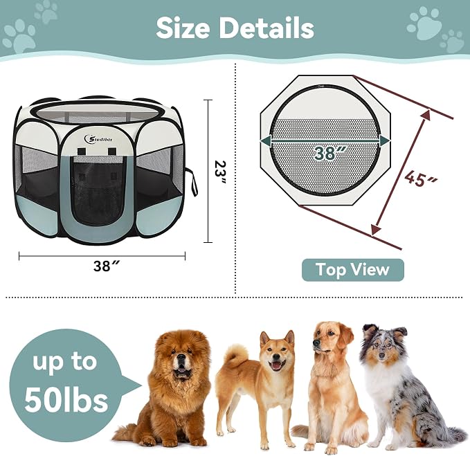 Sieidihit Dog Cat Pet Playpen Puppy Crate Cage Indoor Outdoor, Large Grey | Pet Nursing Enclosure Camping Rest Zone for Recovering Pets New Pet Quarantine Room Portable Pop Up Easy Set up lightweight