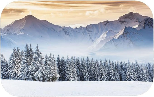 Door Mat, Winter Quick Dry Bath Mat, Fantastic Landscape with Snowy Mountains Pine Trees, 31.4" W x 19.6" L, Multi-Purpose Rubber Floor Mat,Multicolor