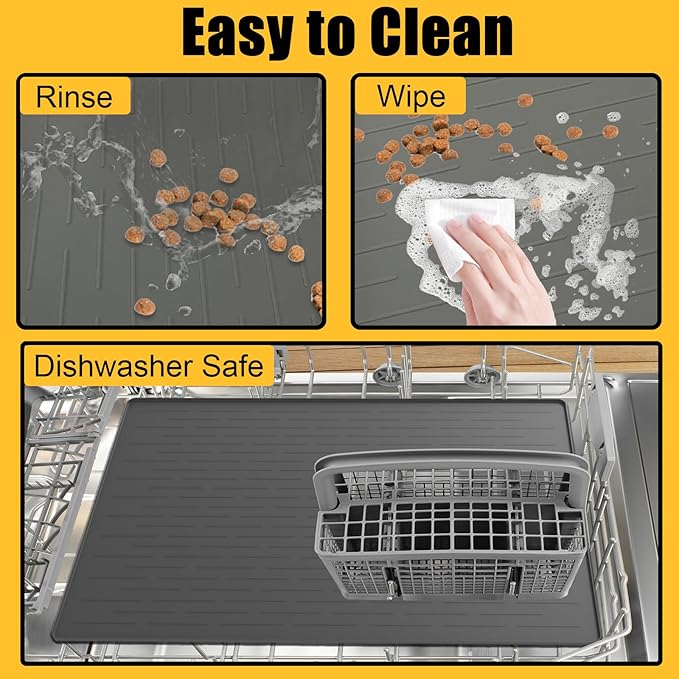 31.8"x23.8" Large Dog Mat for Food and Water, XL Silicone Pet Feeding Mats, Waterproof Dog Bowl Mat with High Edges to Prevent Water and Food Spills, Light Gray