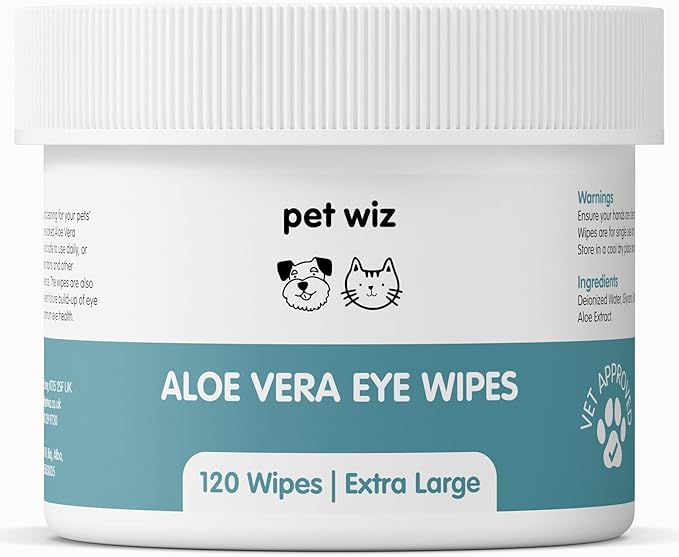 pet wiz Aloe Vera Eye Wipes for Cleaning Dogs & Cats - Extra Large