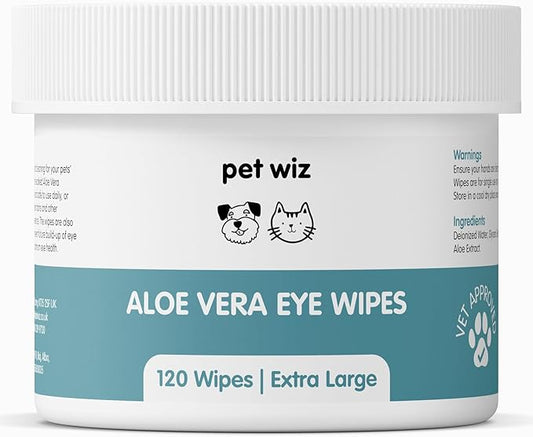 pet wiz Aloe Vera Eye Wipes for Cleaning Dogs & Cats - Extra Large