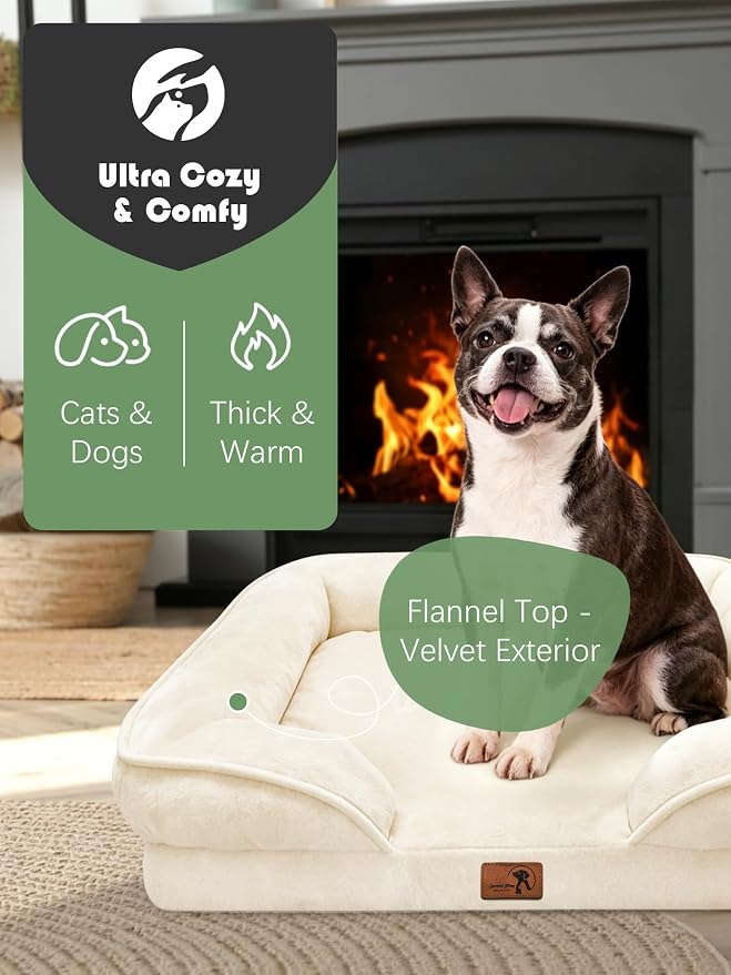 Spotted Play Orthopedic Dog Bed with Sides - Sofa Beds for Small Dogs, Supportive Foam Pet Couch Bed with Washable Removable Cover, Waterproof Lining and Non-Slip Bottom, Ivory - S