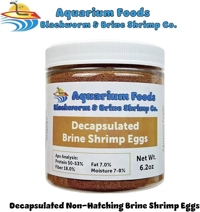 Aquatic Foods Inc. Decapsulated Brine Shrimp Eggs, Non Hatching Shell Free Artemia Cysts. These Eggs Ready to Feed Small Tropicals, Killies, Corals, Anemones, All Fry & Babies…6.2oz Small Round Jar