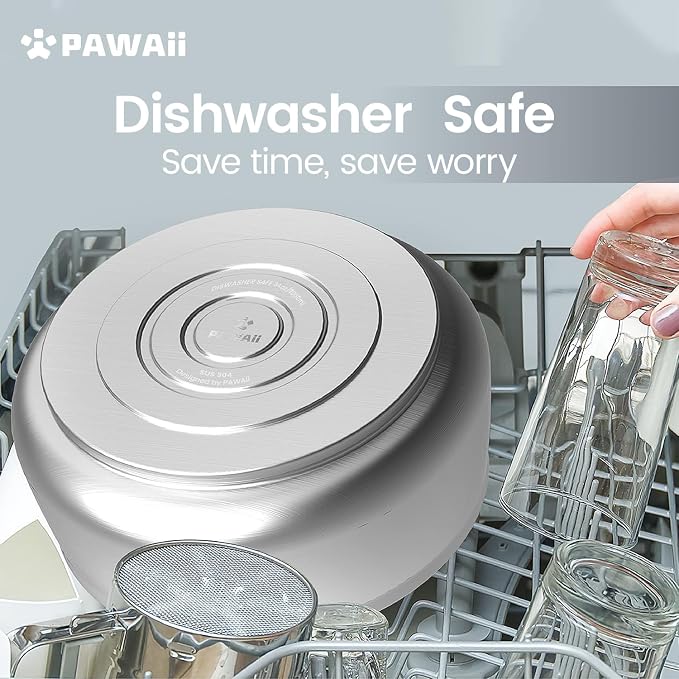 Pawaii Dog Bowl,34 oz Stainless Steel Food and Water Bowl,ID Tag,1 Pack | Double-Wall Design,Non-Slip Rubber Base,Dishwasher Safe,Smooth Open Design, Not a Slow Feeder,Easy-Rinse Interior