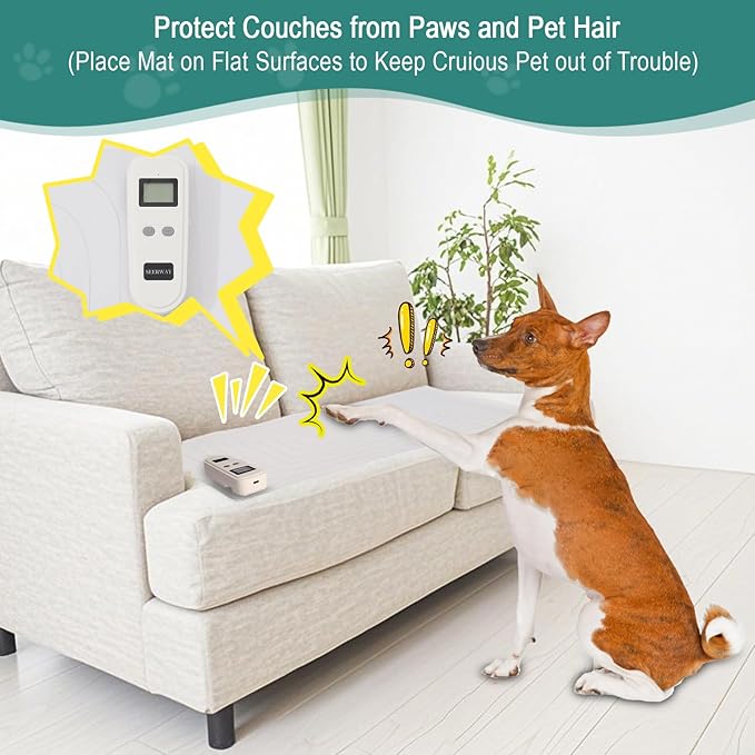 SEERWAY Rechargeable Pet Training Mat 22"x14" - Electric Shock Pad with 3 Modes & Adjustable Intensity to Keep Dogs & Cats Off Furniture, Beds & Counters